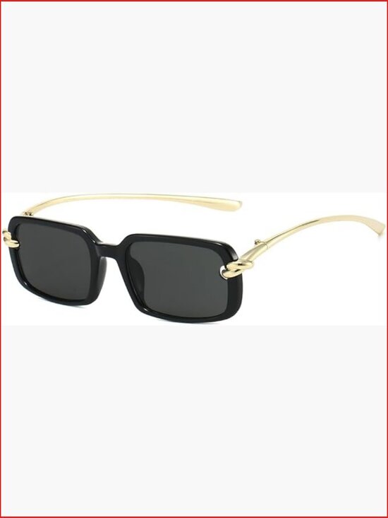 Retro Rectangle Sunglasses for Women Vintage 90S Rectangular Gold Metal Frame main image 6